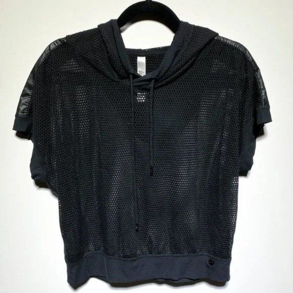 Lorna Jane Womens Black Leather Trim Knit Hooded Sweater Size XS